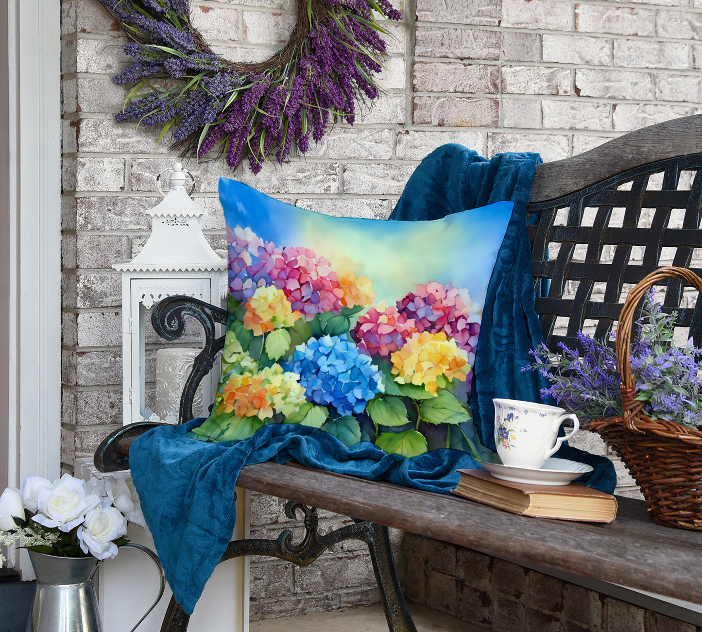 Hydrangeas in Watercolor Throw Pillow