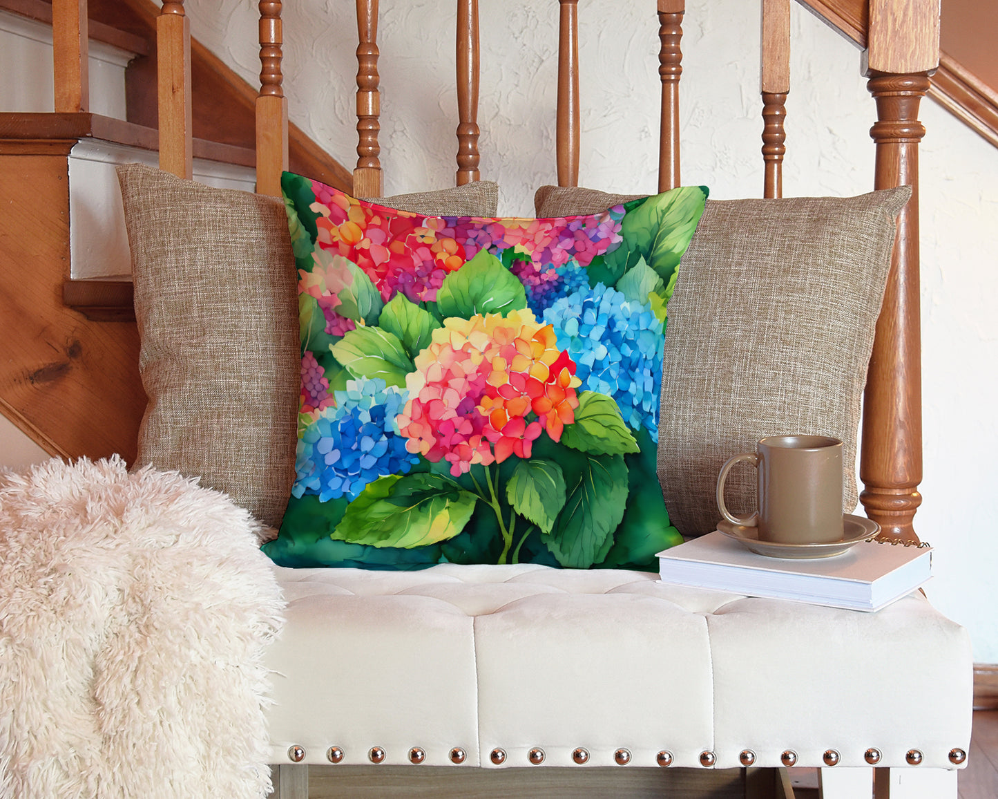 Hydrangeas in Watercolor Throw Pillow