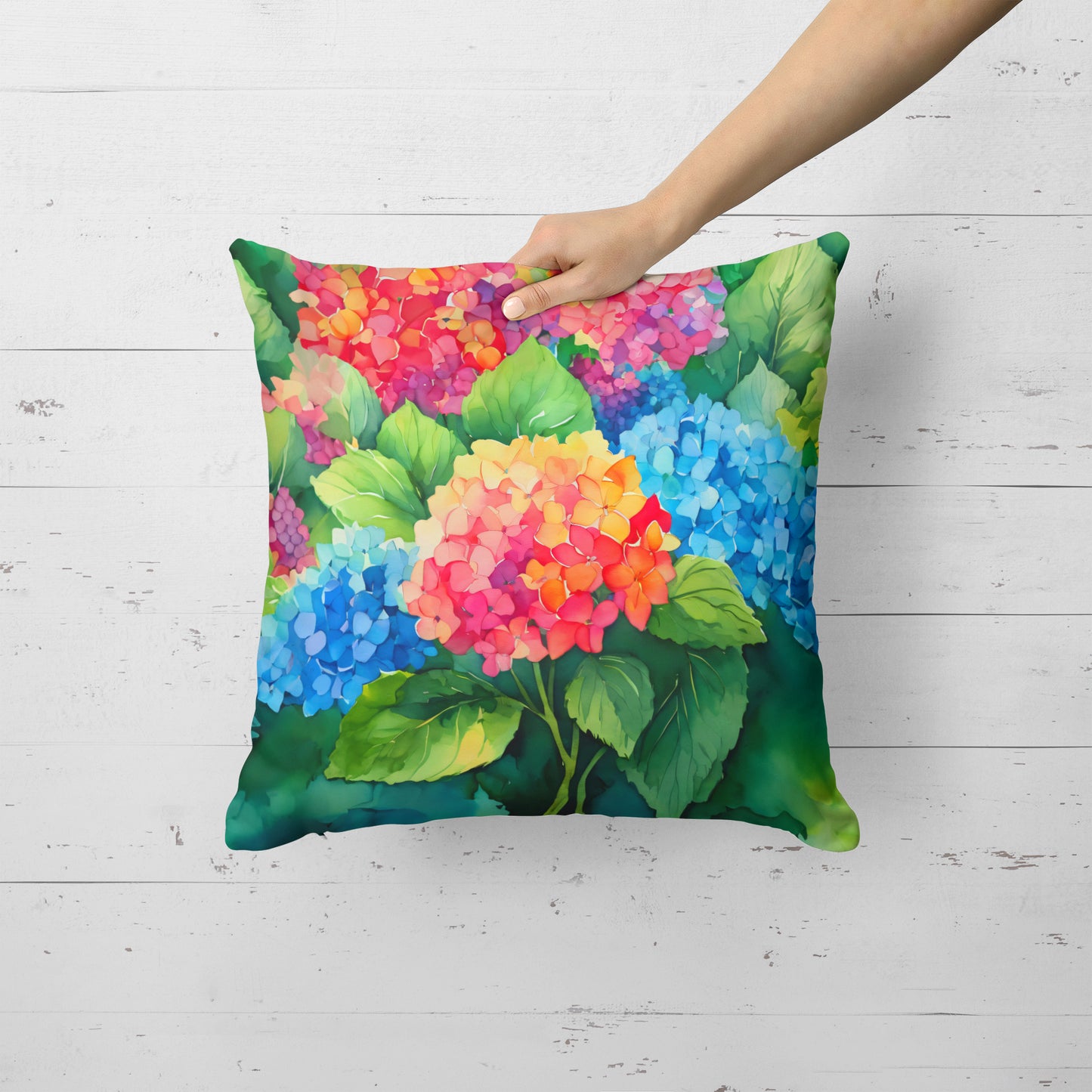 Hydrangeas in Watercolor Throw Pillow