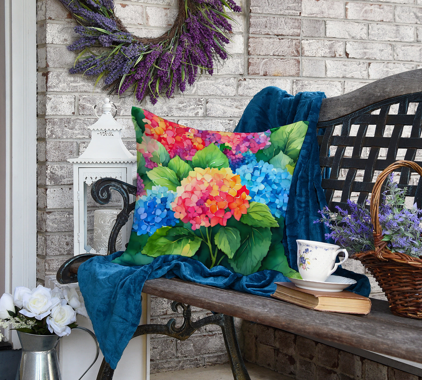 Hydrangeas in Watercolor Throw Pillow