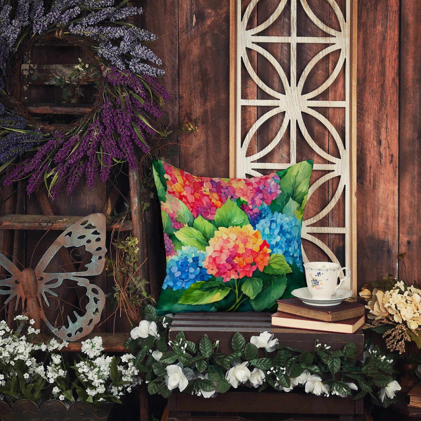 Hydrangeas in Watercolor Throw Pillow