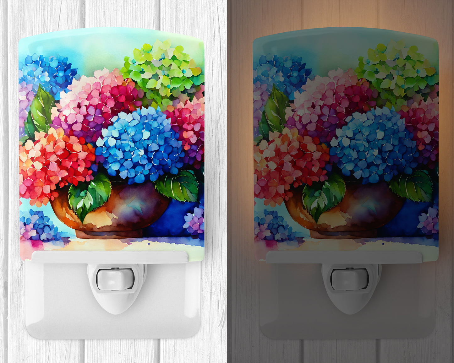 Hydrangeas in Watercolor Ceramic Night Light