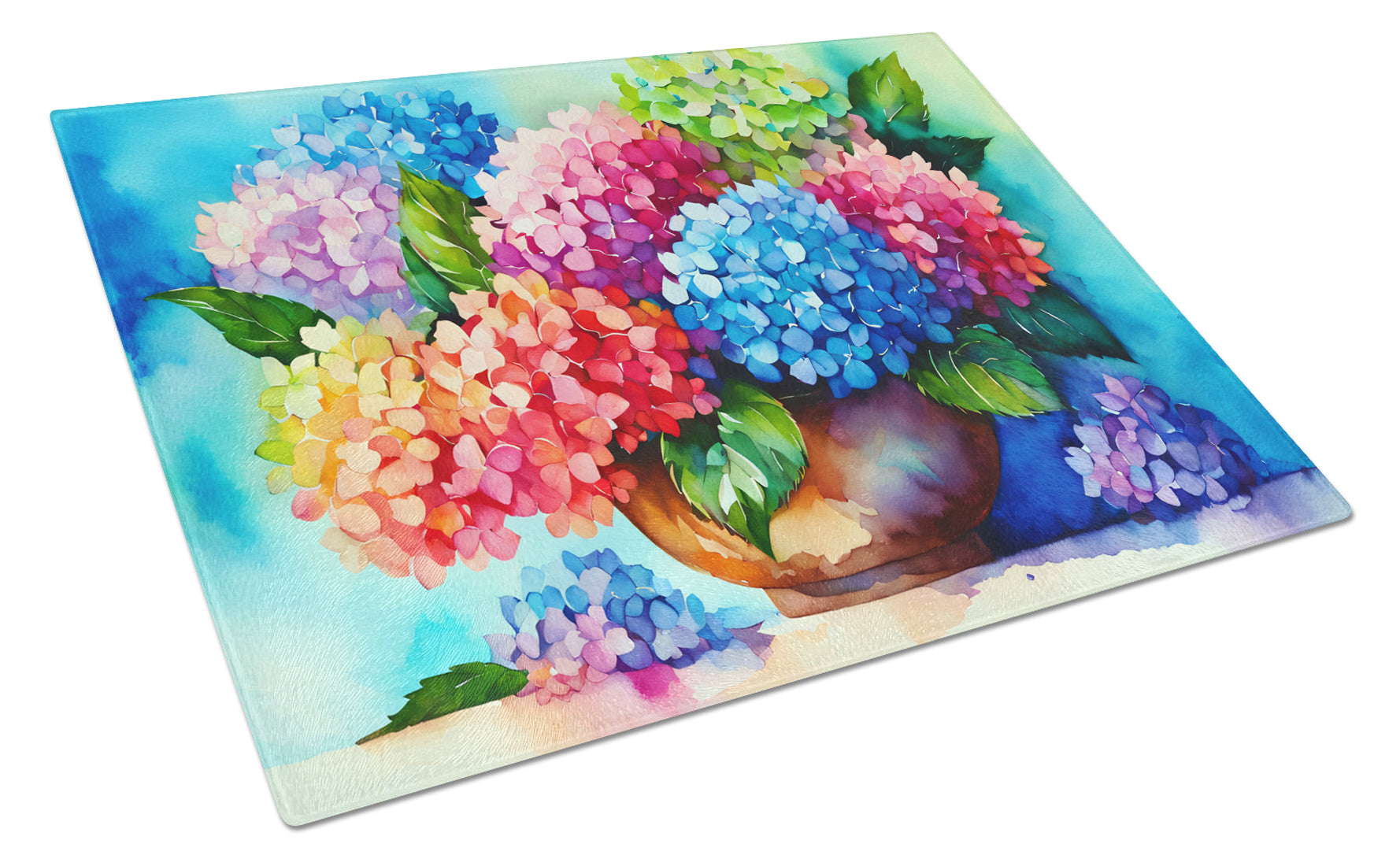 Buy this Hydrangeas in Watercolor Glass Cutting Board