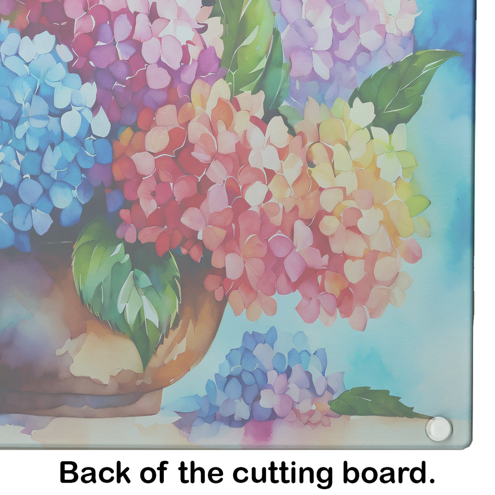 Hydrangeas in Watercolor Glass Cutting Board