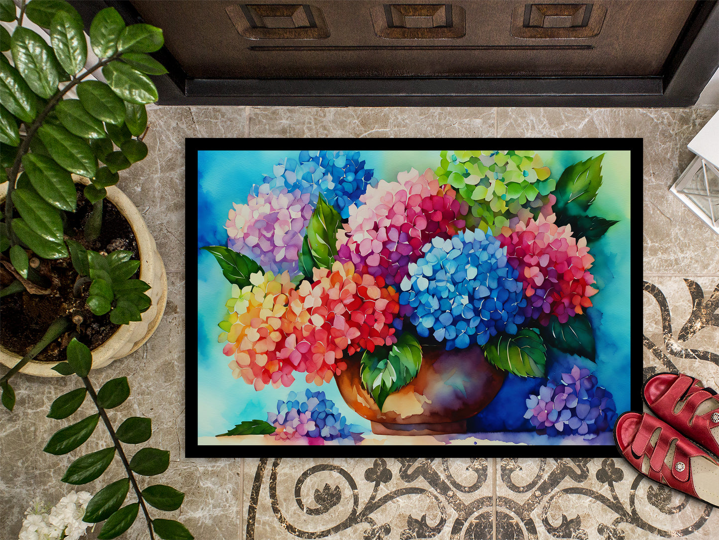 Hydrangeas in Watercolor Doormat