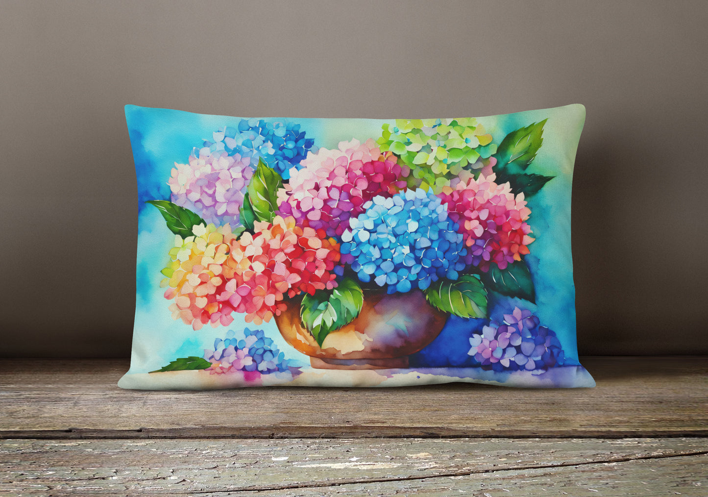 Hydrangeas in Watercolor Throw Pillow