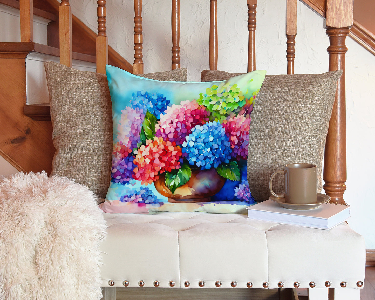 Hydrangeas in Watercolor Throw Pillow