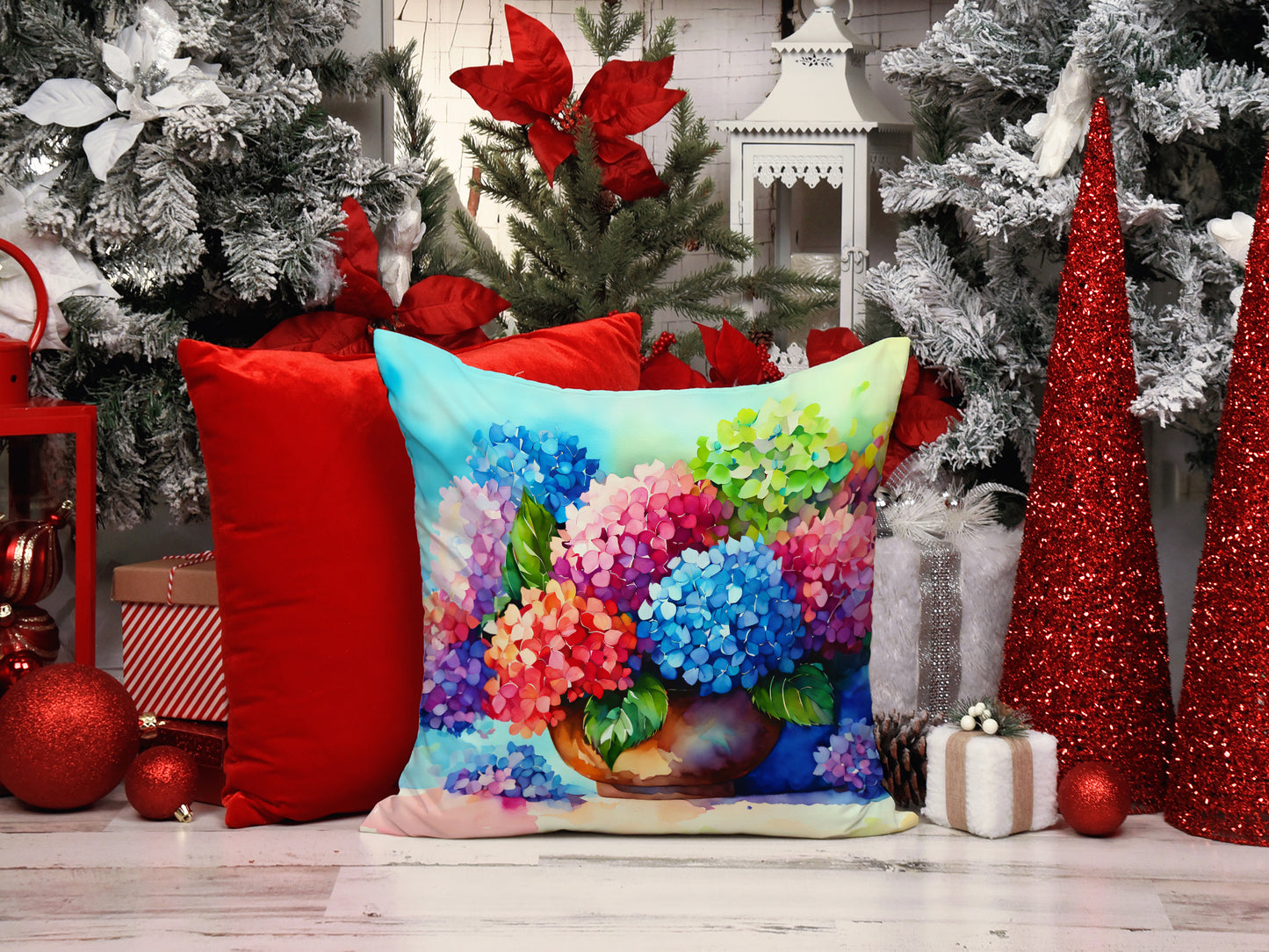 Hydrangeas in Watercolor Throw Pillow