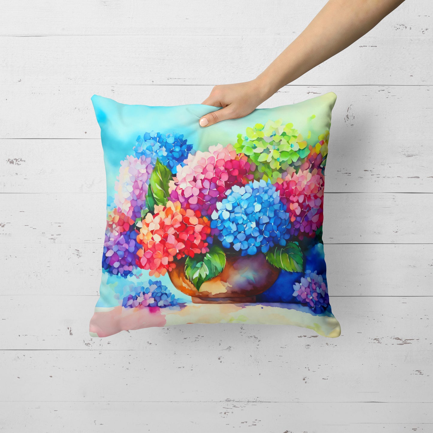 Hydrangeas in Watercolor Throw Pillow