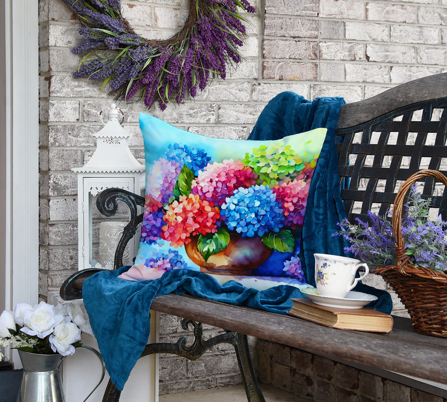 Hydrangeas in Watercolor Throw Pillow