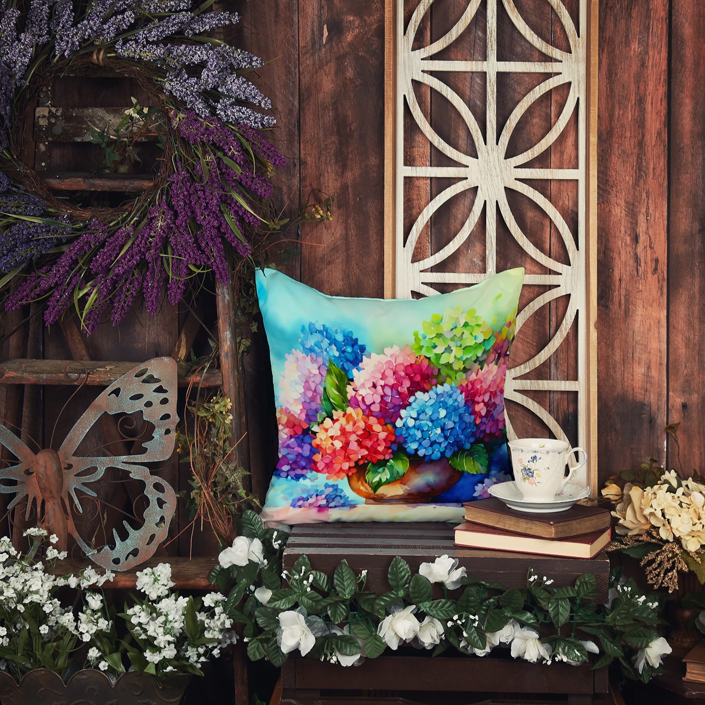 Hydrangeas in Watercolor Throw Pillow