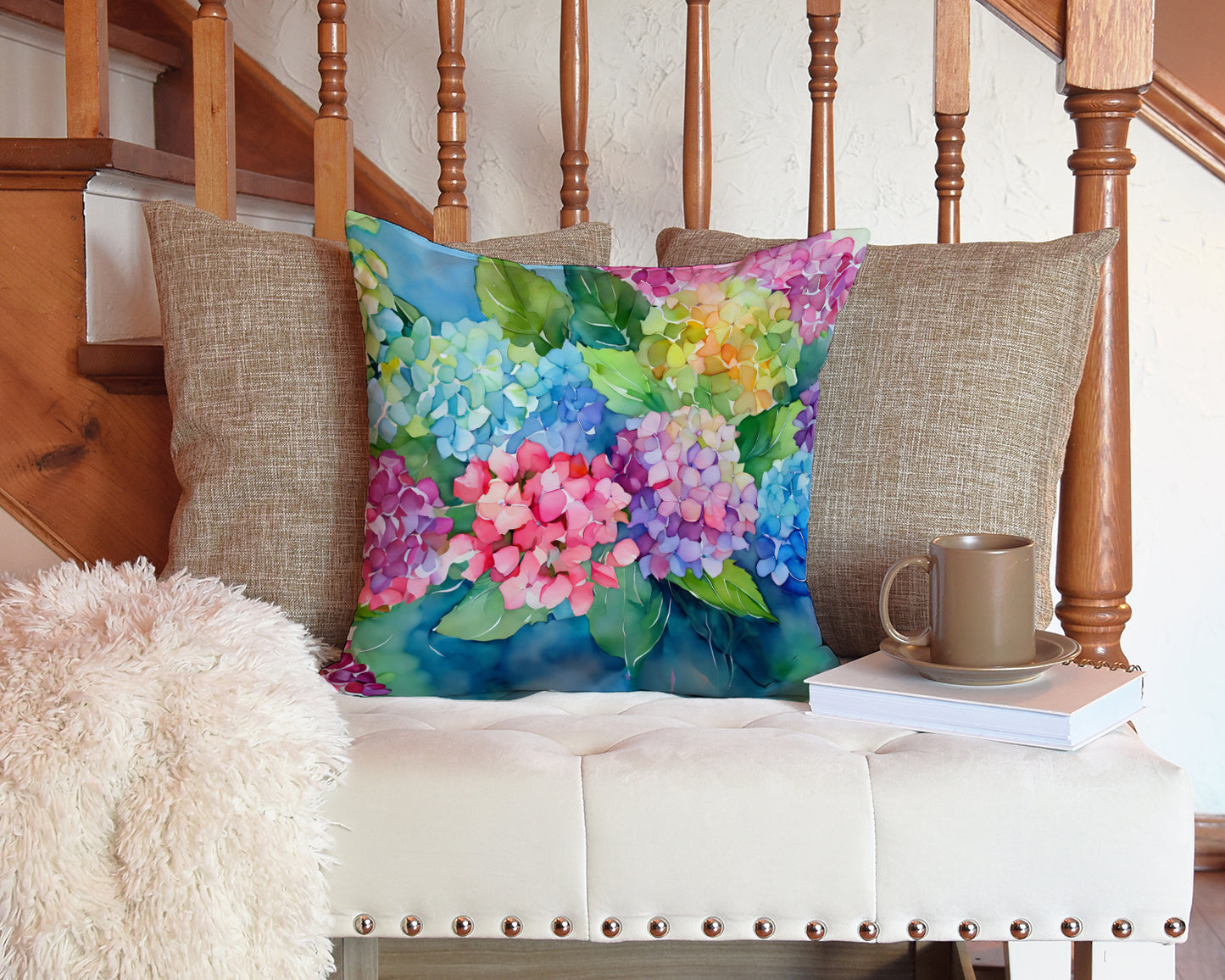 Hydrangeas in Watercolor Throw Pillow