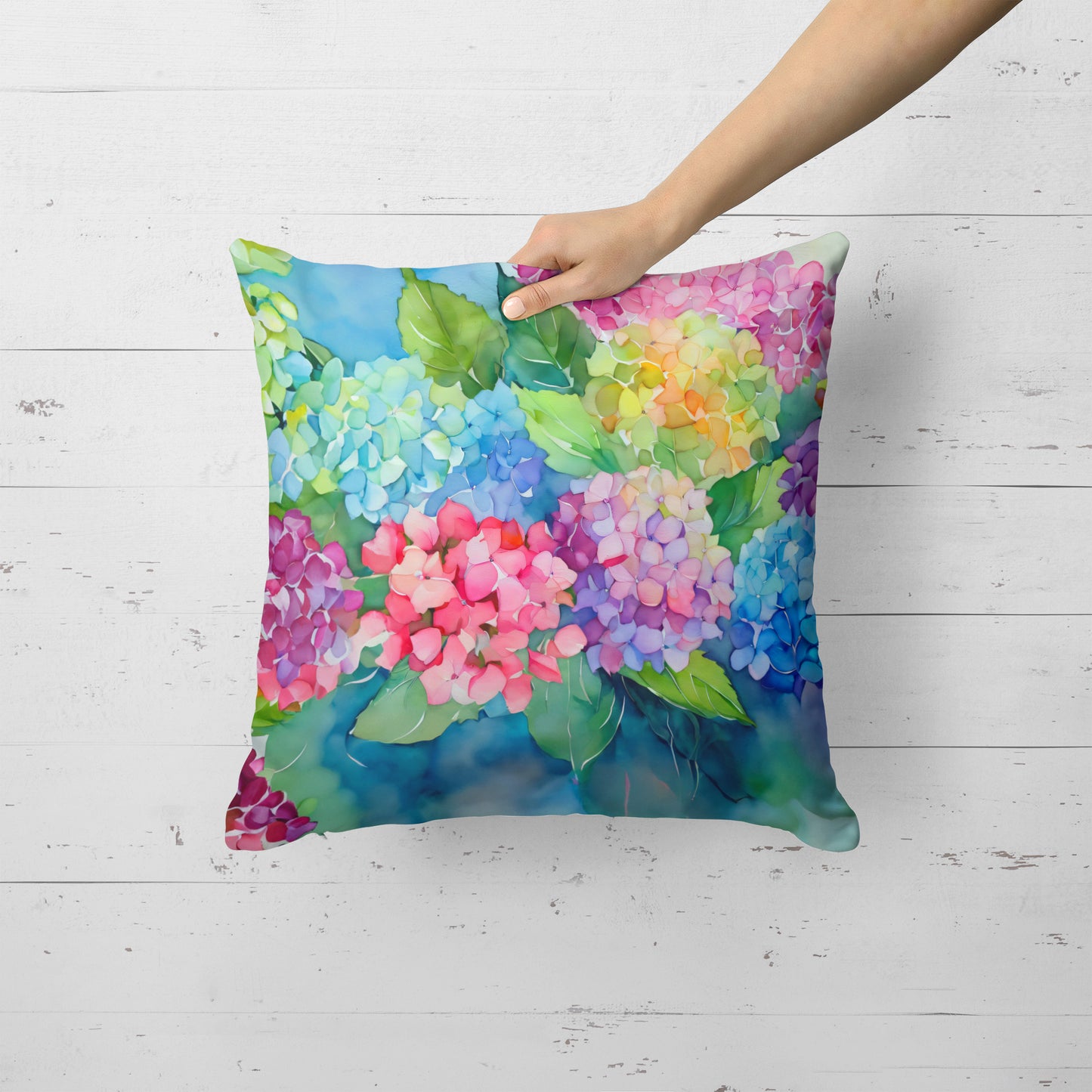 Hydrangeas in Watercolor Throw Pillow