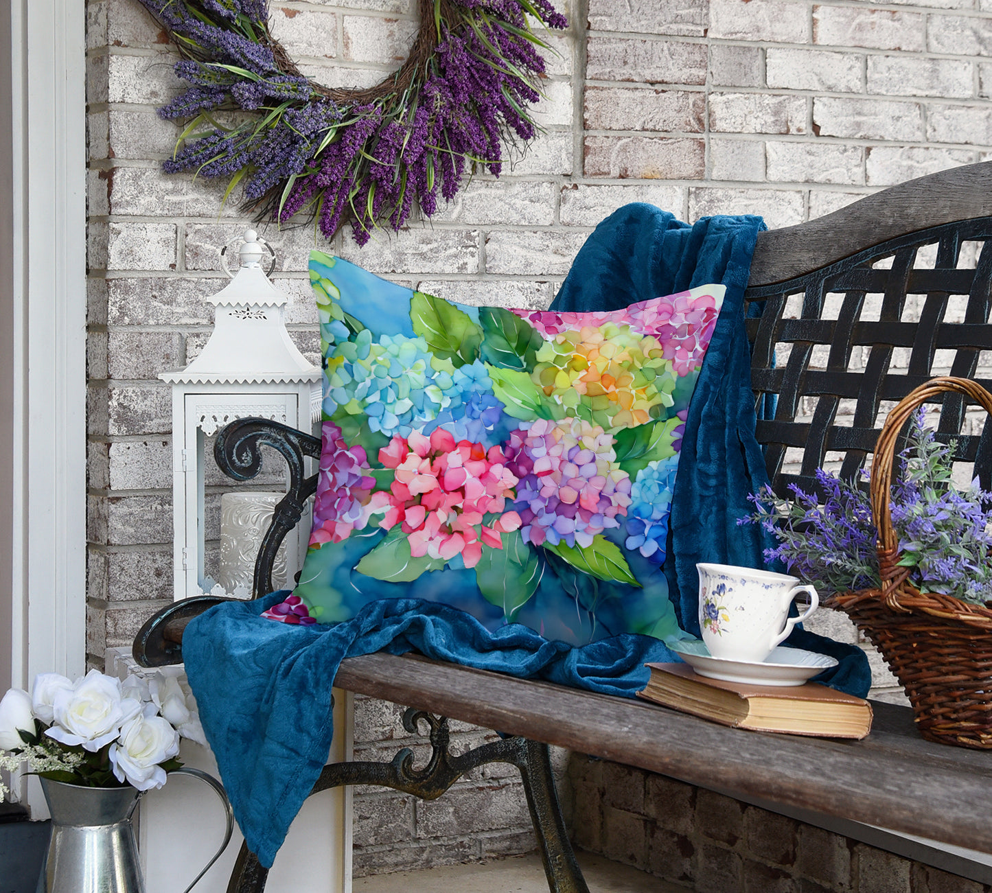 Hydrangeas in Watercolor Throw Pillow