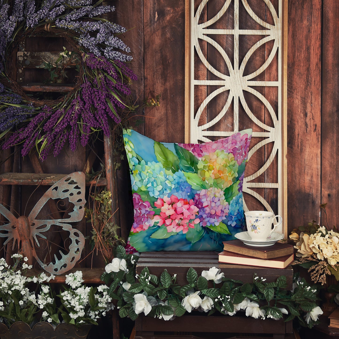 Hydrangeas in Watercolor Throw Pillow