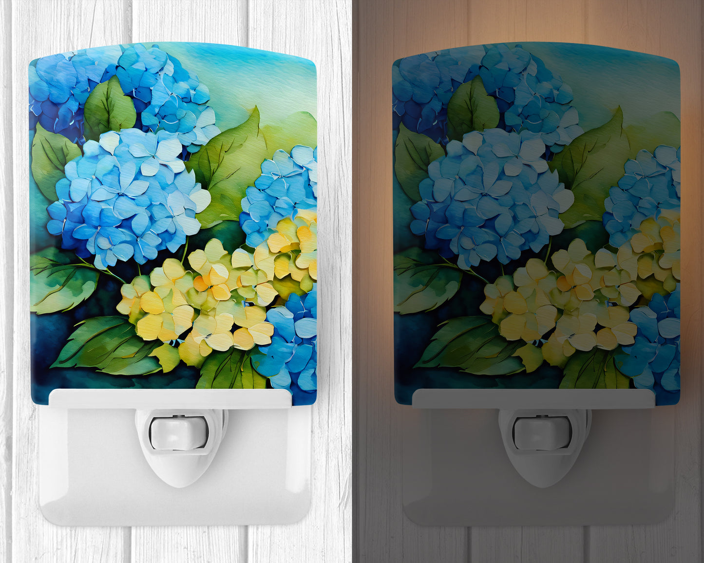 Hydrangeas in Watercolor Ceramic Night Light