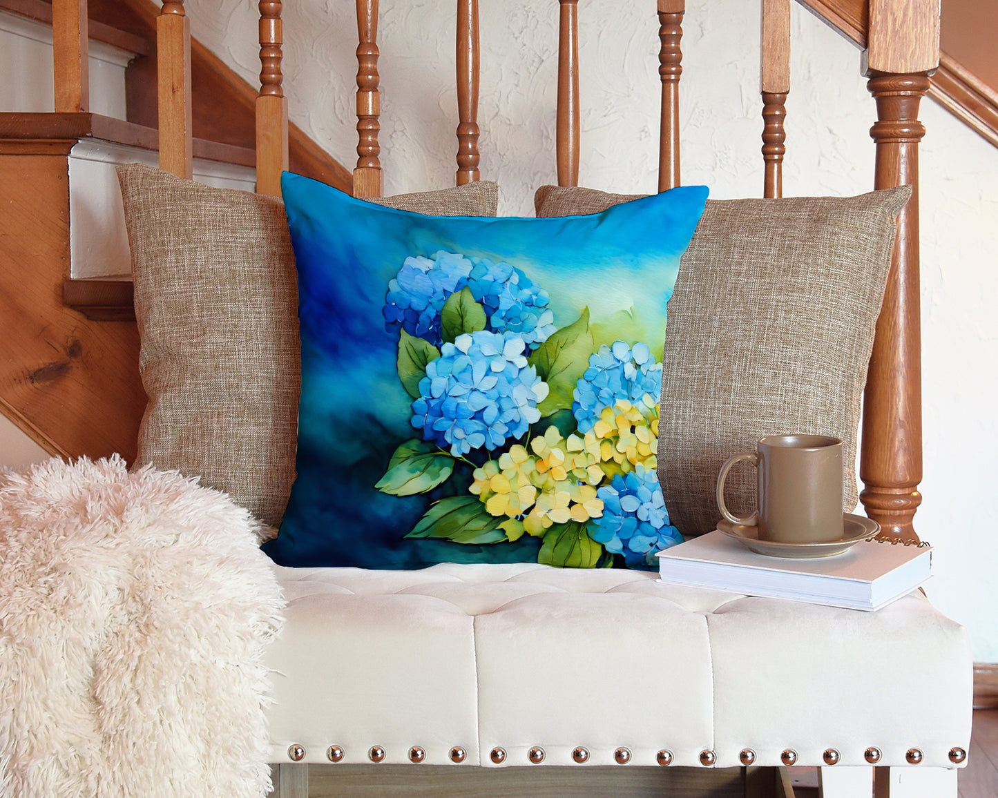 Hydrangeas in Watercolor Throw Pillow