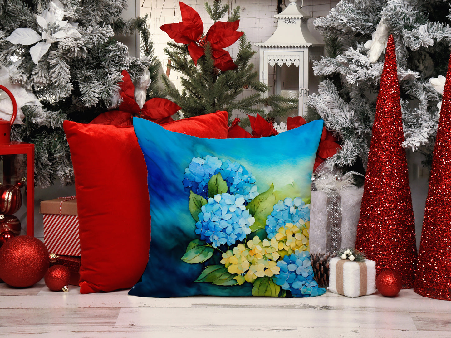 Hydrangeas in Watercolor Throw Pillow