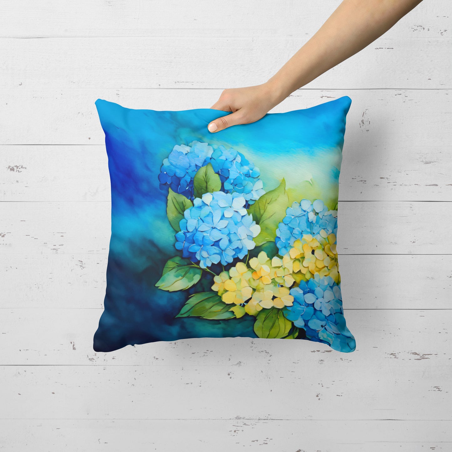 Hydrangeas in Watercolor Throw Pillow