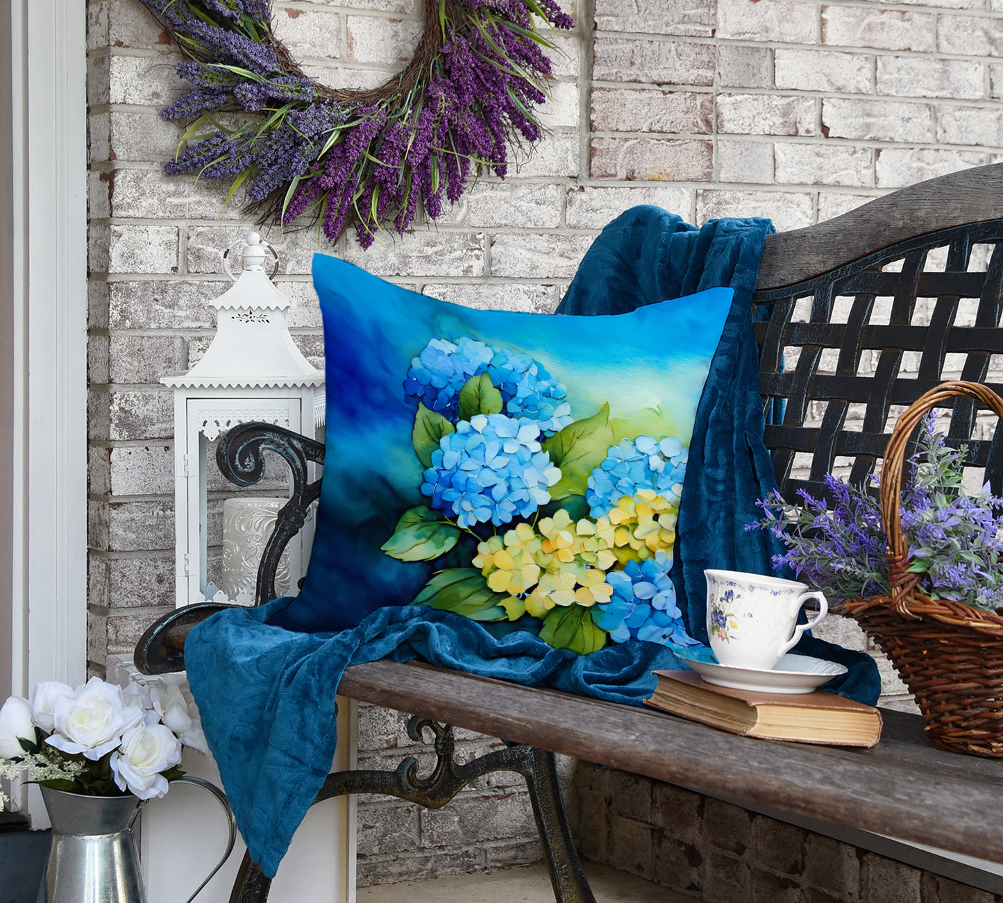 Hydrangeas in Watercolor Throw Pillow