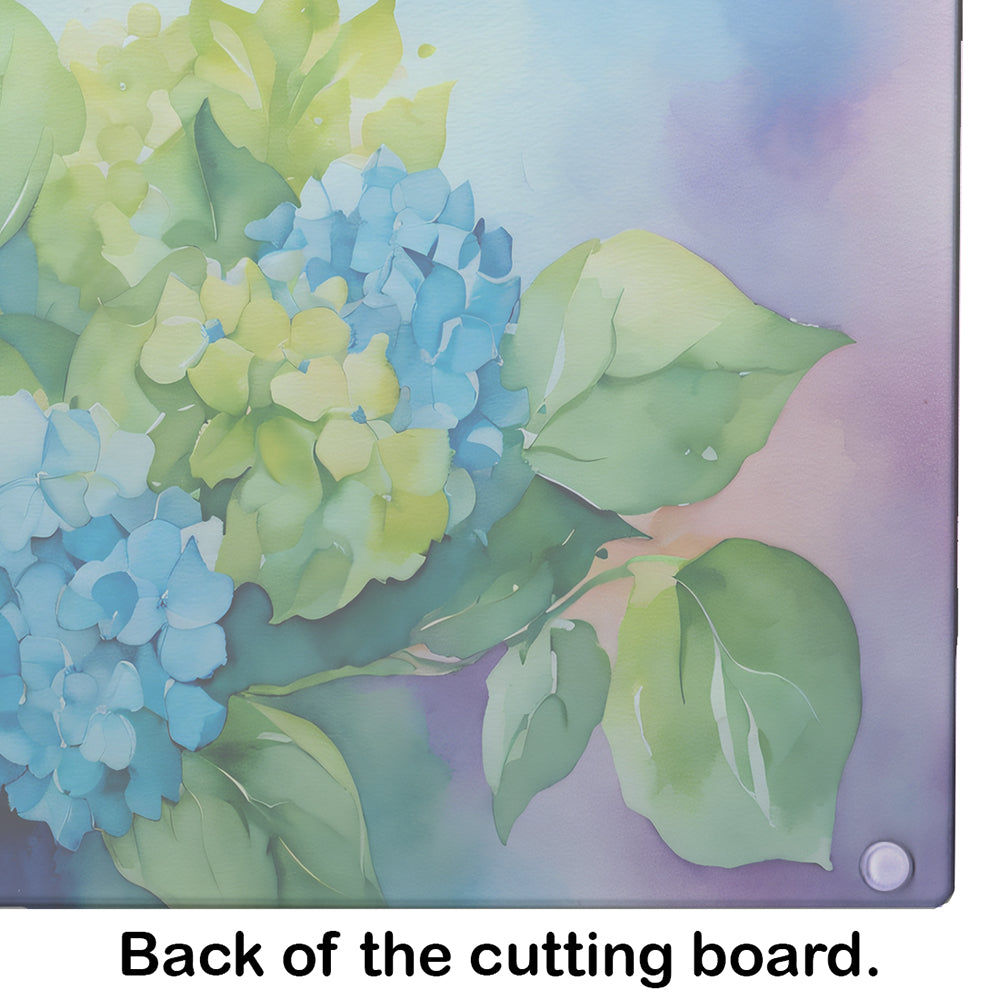 Hydrangeas in Watercolor Glass Cutting Board