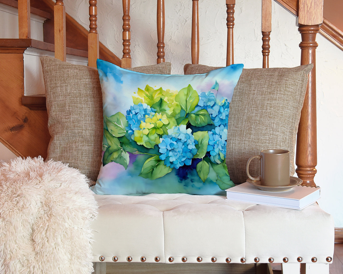 Hydrangeas in Watercolor Throw Pillow