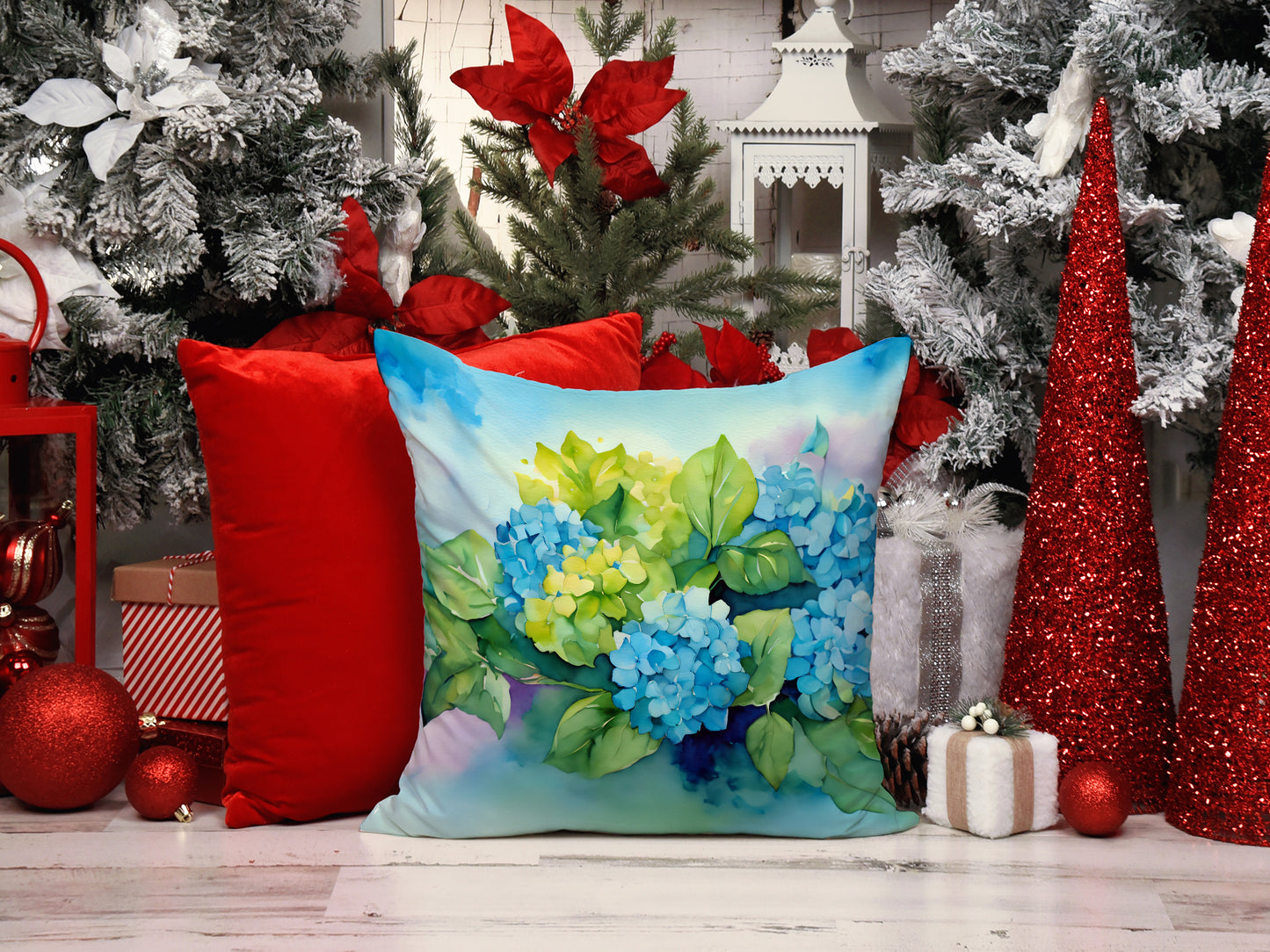 Hydrangeas in Watercolor Throw Pillow