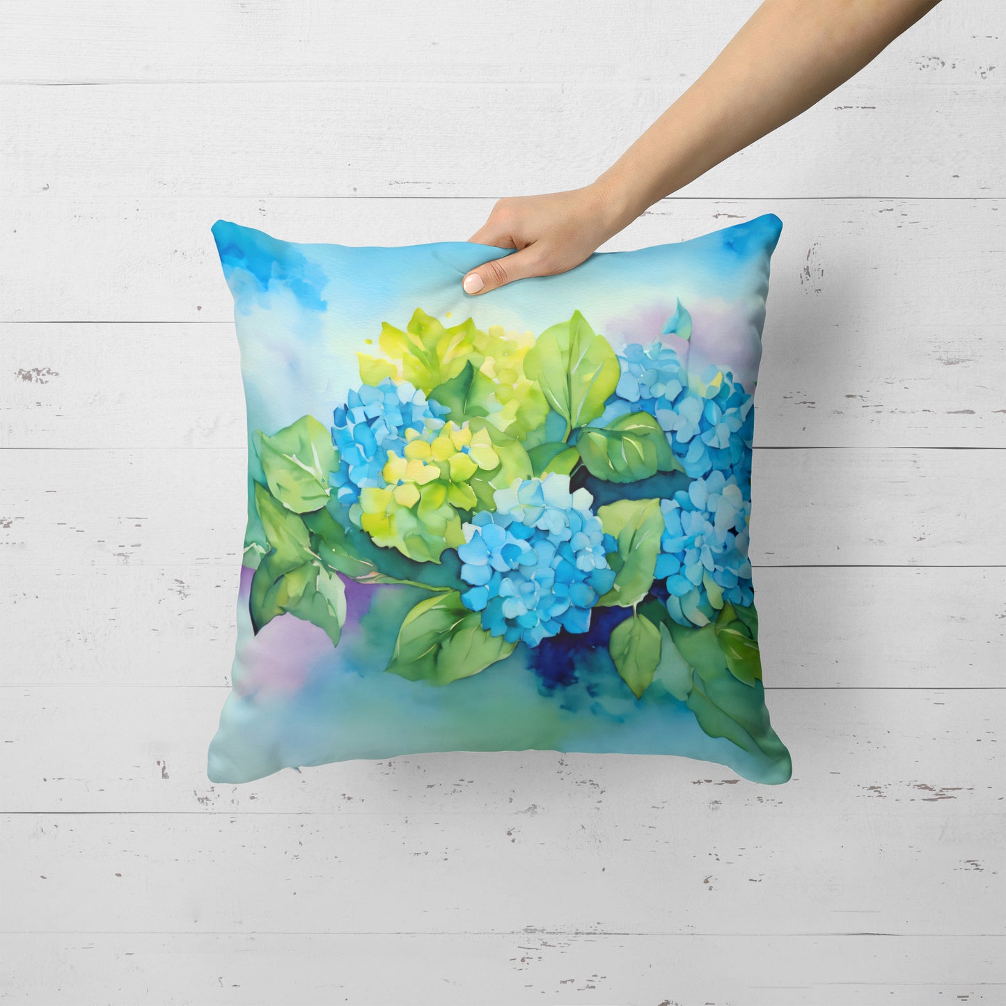 Hydrangeas in Watercolor Throw Pillow