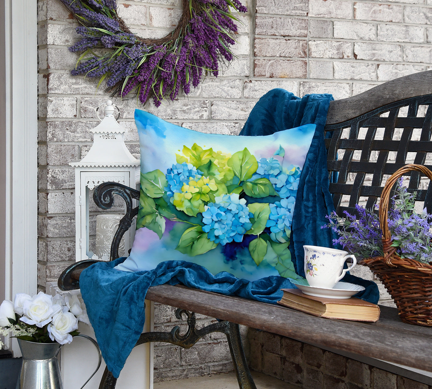 Hydrangeas in Watercolor Throw Pillow