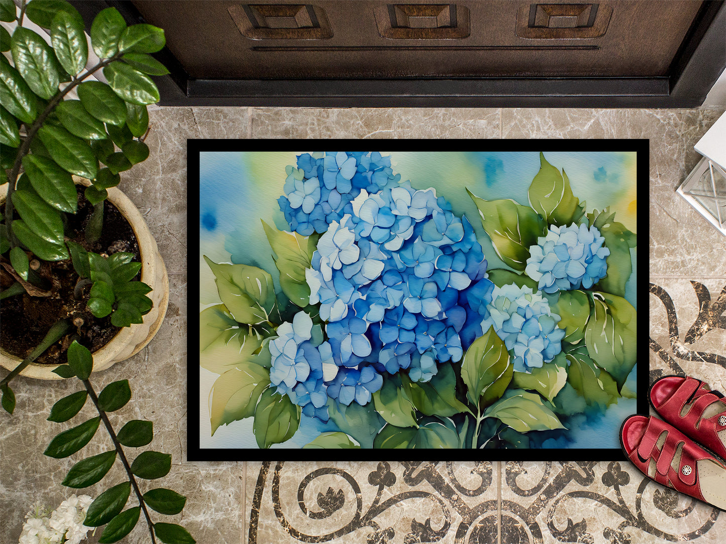 Hydrangeas in Watercolor Doormat