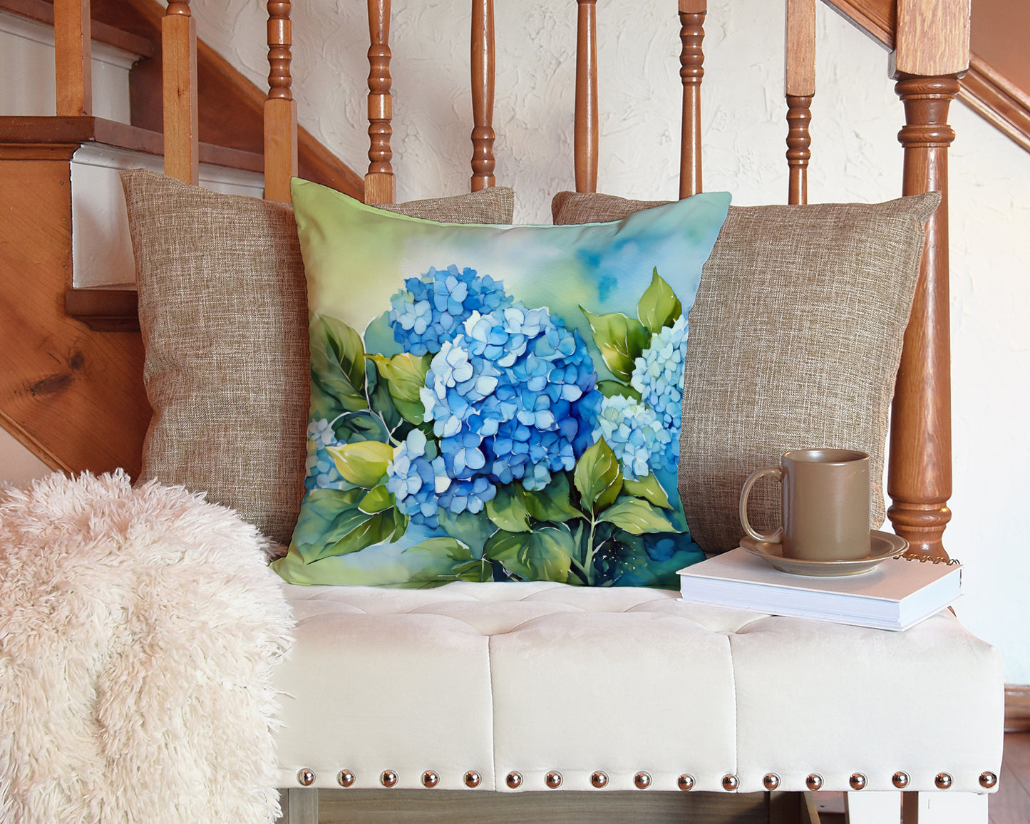 Hydrangeas in Watercolor Throw Pillow