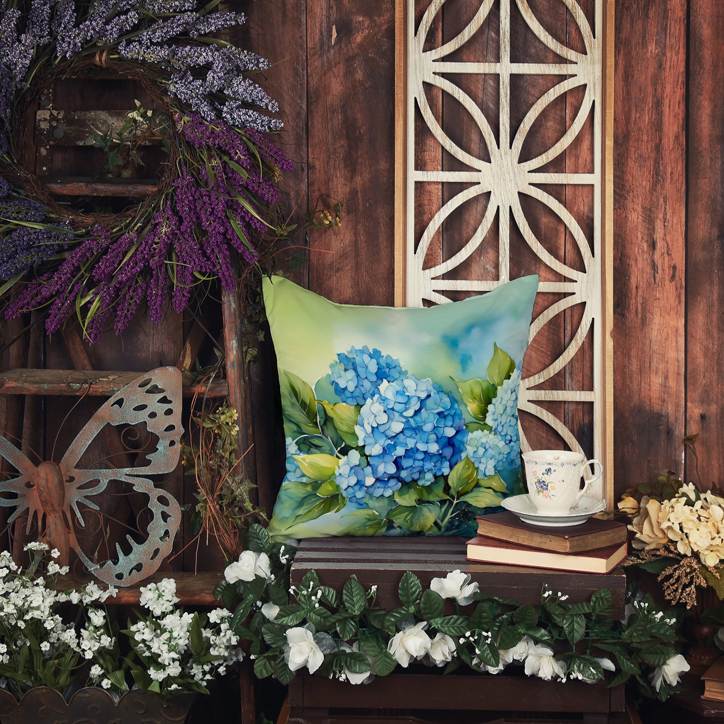 Hydrangeas in Watercolor Throw Pillow