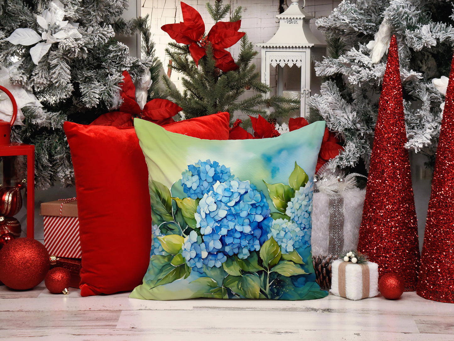 Hydrangeas in Watercolor Throw Pillow