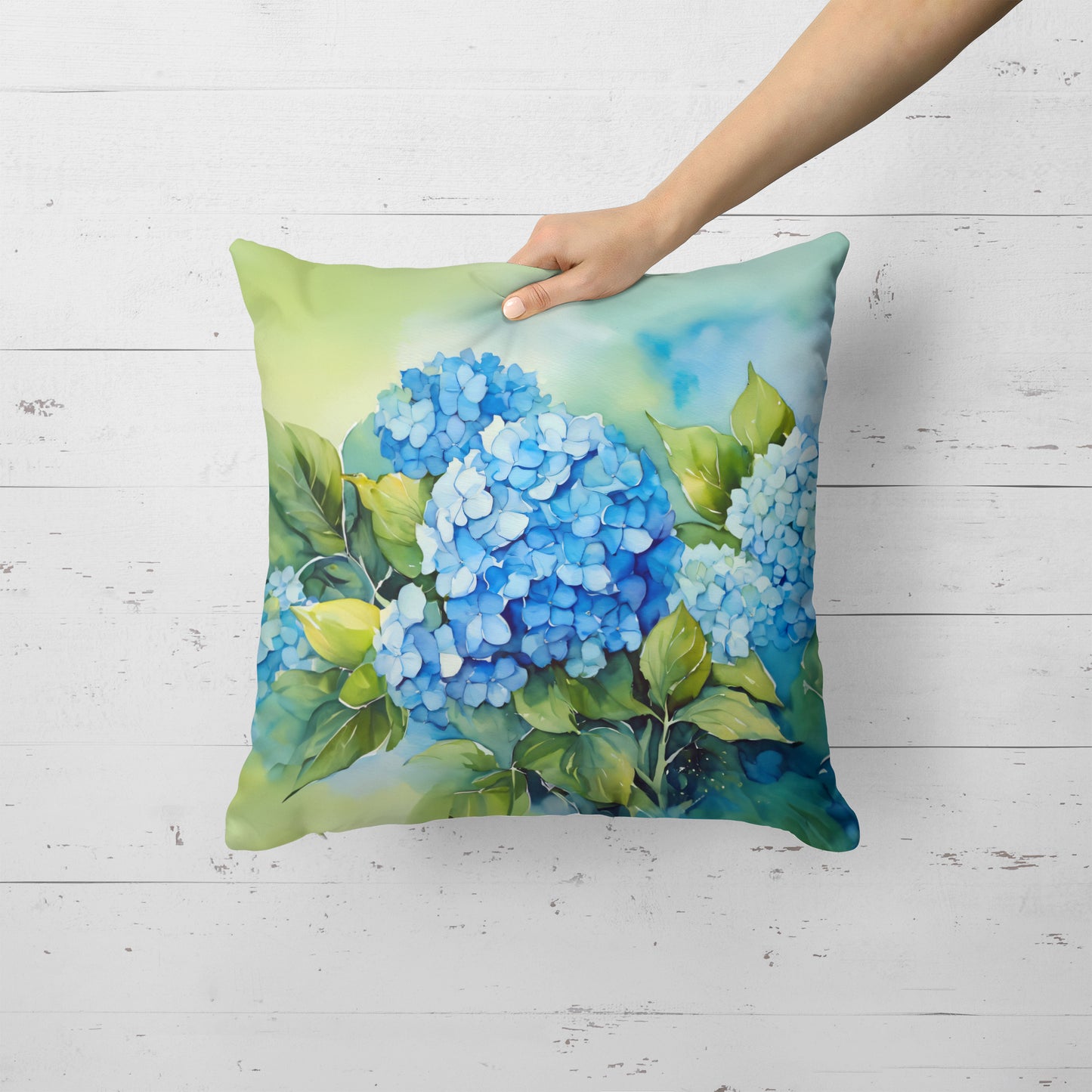 Hydrangeas in Watercolor Throw Pillow