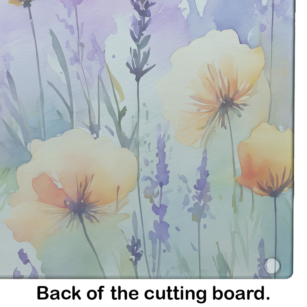 Lavender in Watercolor Glass Cutting Board