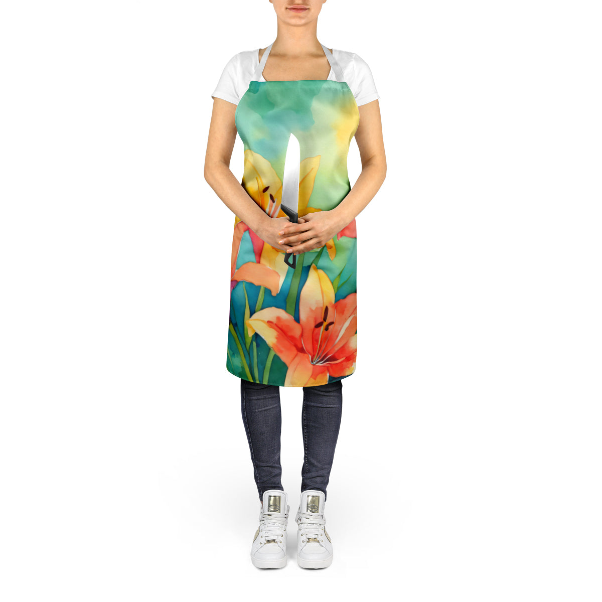 Lilies in Watercolor Apron