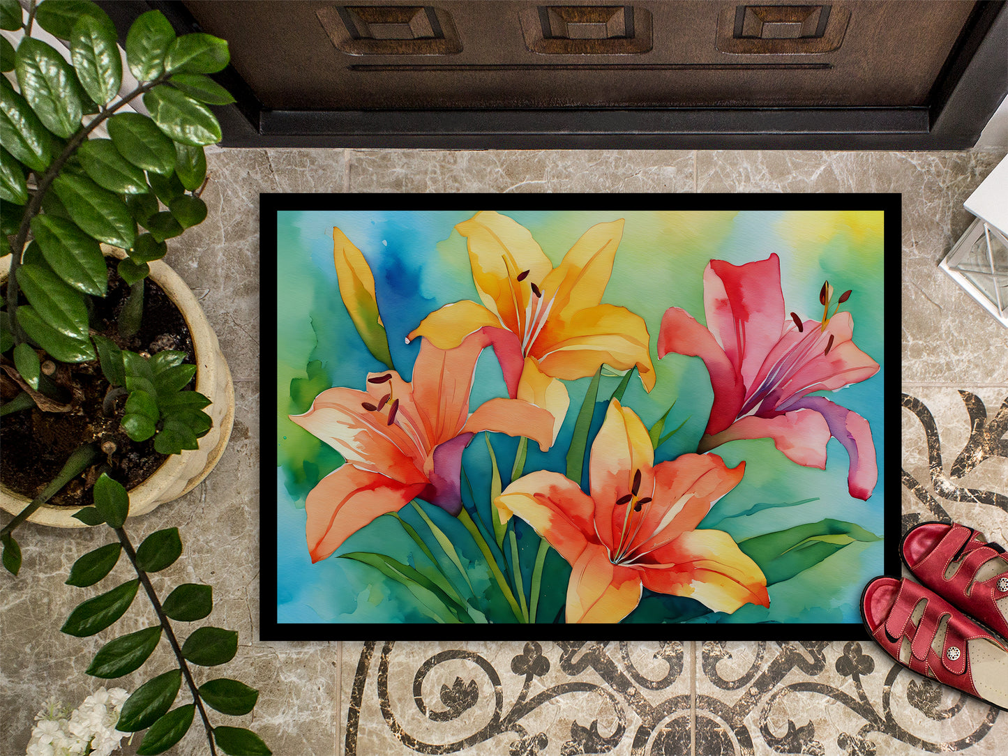 Lilies in Watercolor Doormat