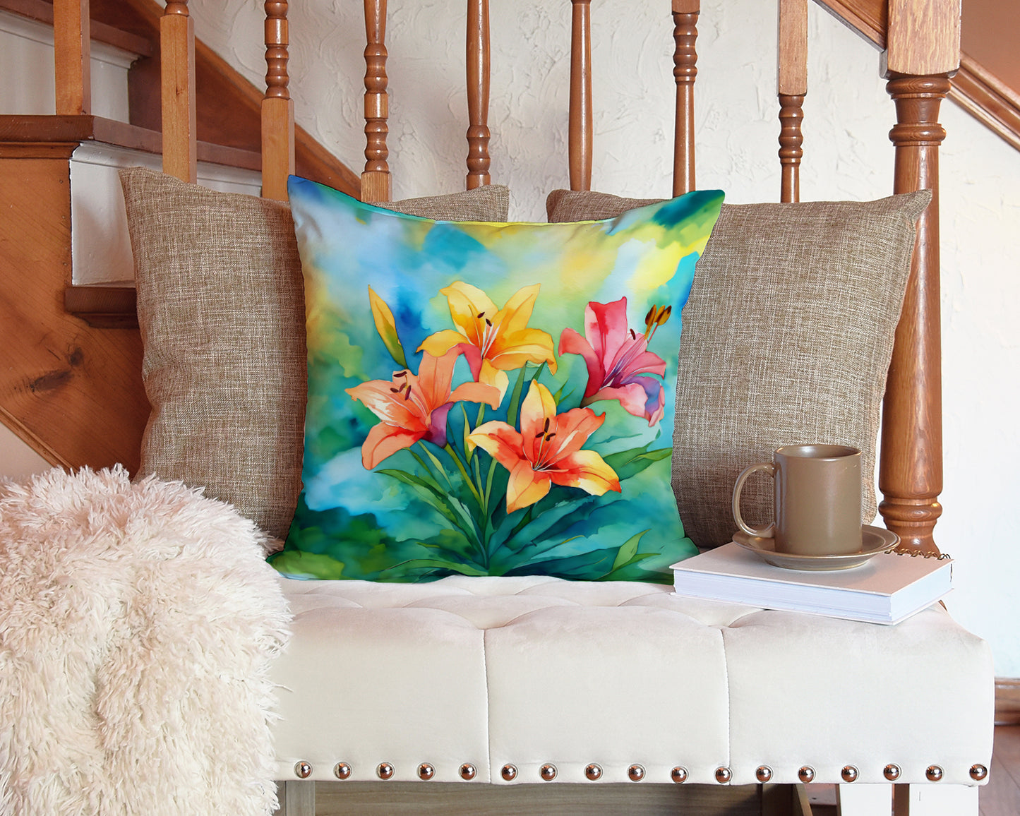 Lilies in Watercolor Throw Pillow