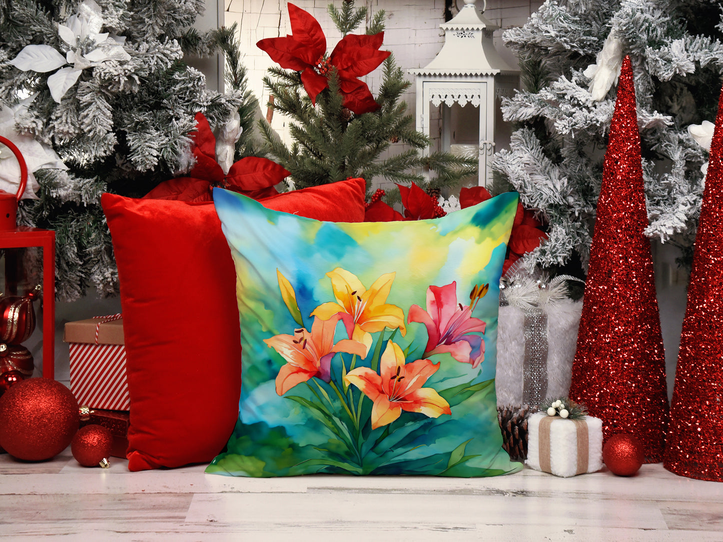 Lilies in Watercolor Throw Pillow