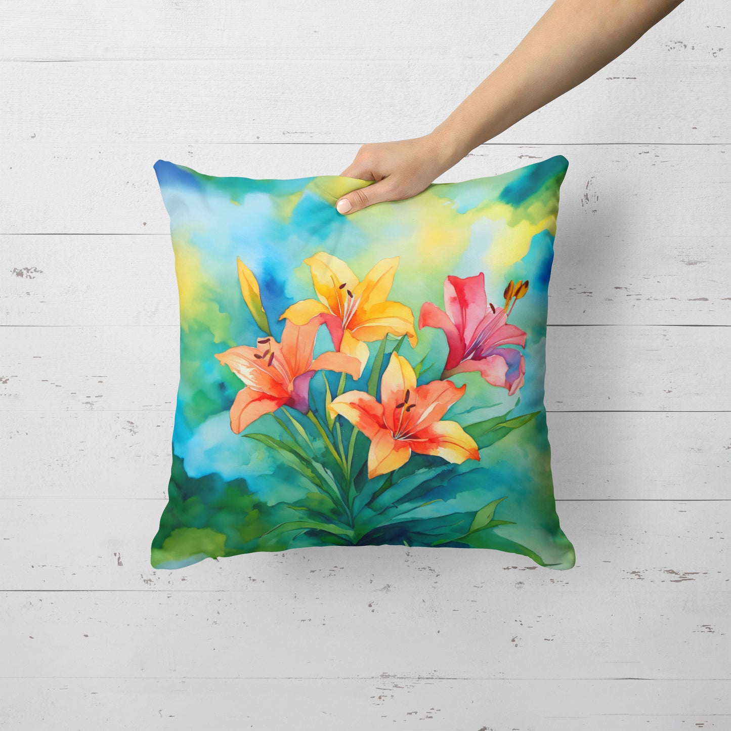 Lilies in Watercolor Throw Pillow