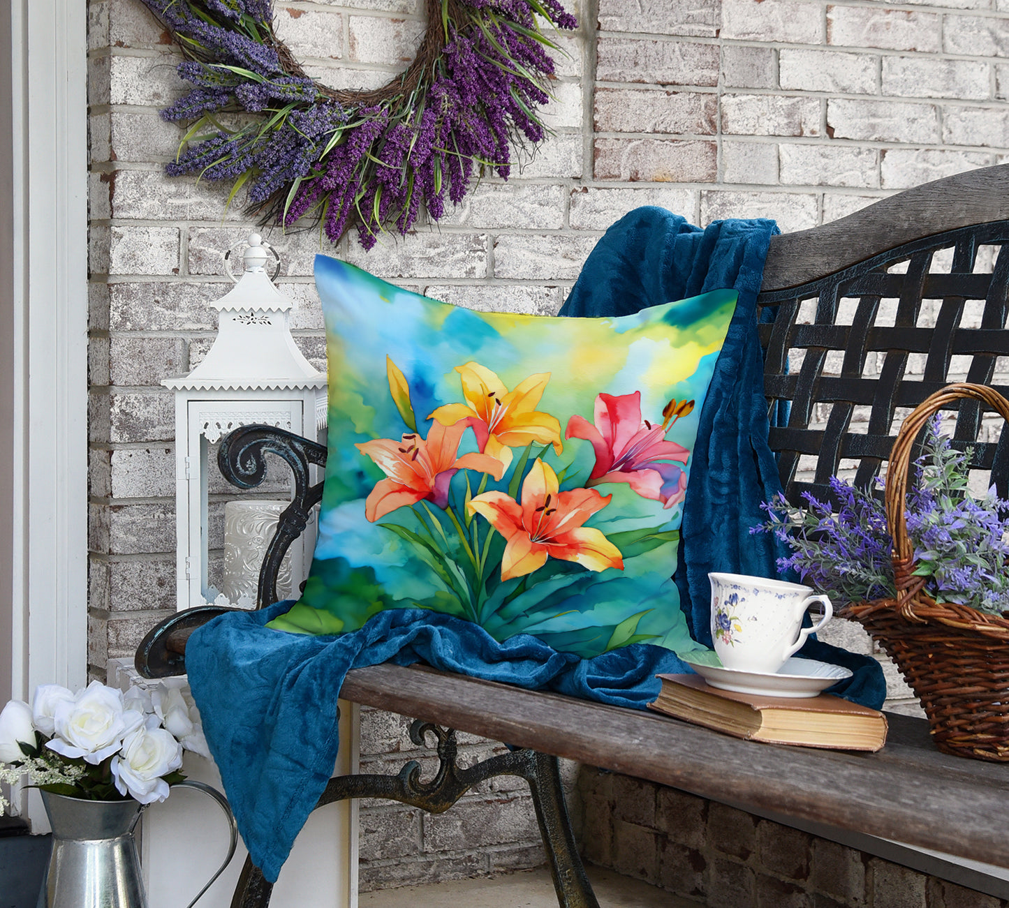 Lilies in Watercolor Throw Pillow