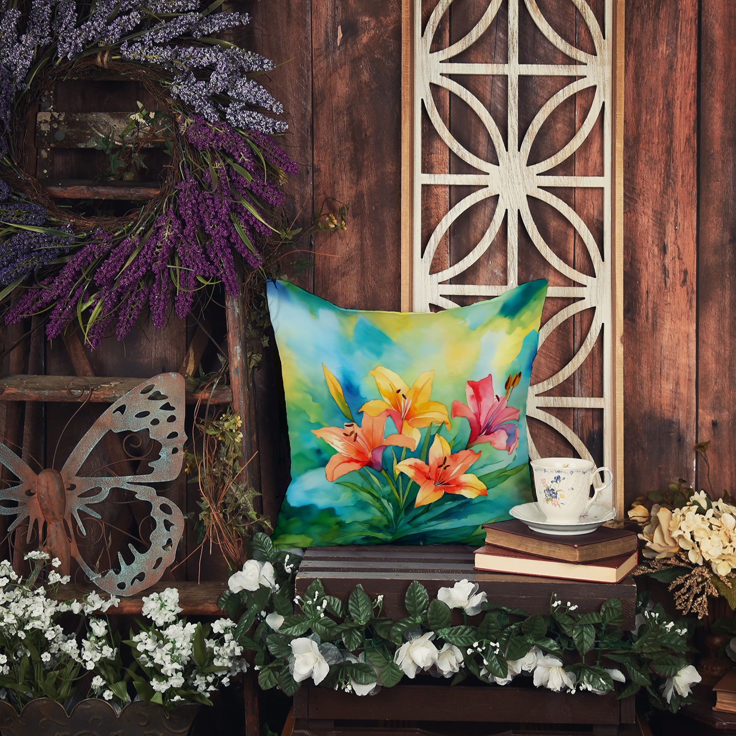 Lilies in Watercolor Throw Pillow