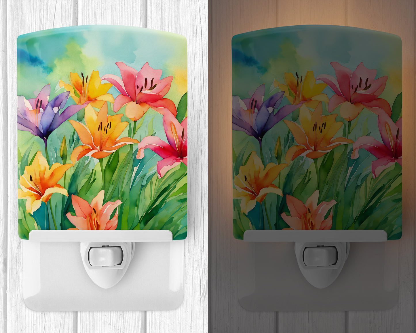 Lilies in Watercolor Ceramic Night Light