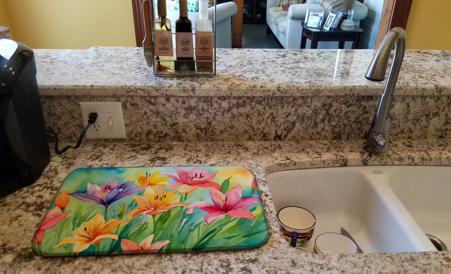 Lilies in Watercolor Dish Drying Mat