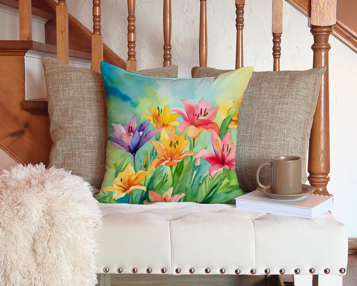 Lilies in Watercolor Throw Pillow