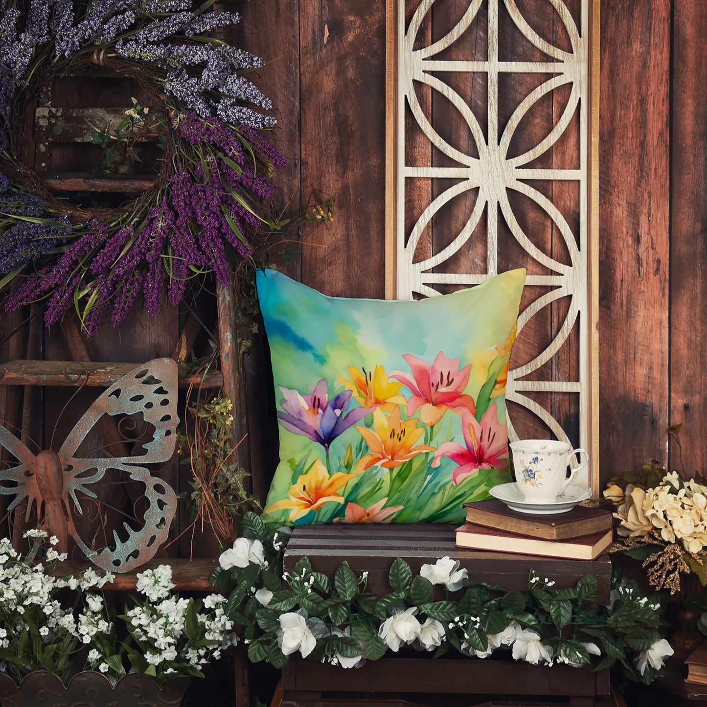 Lilies in Watercolor Throw Pillow