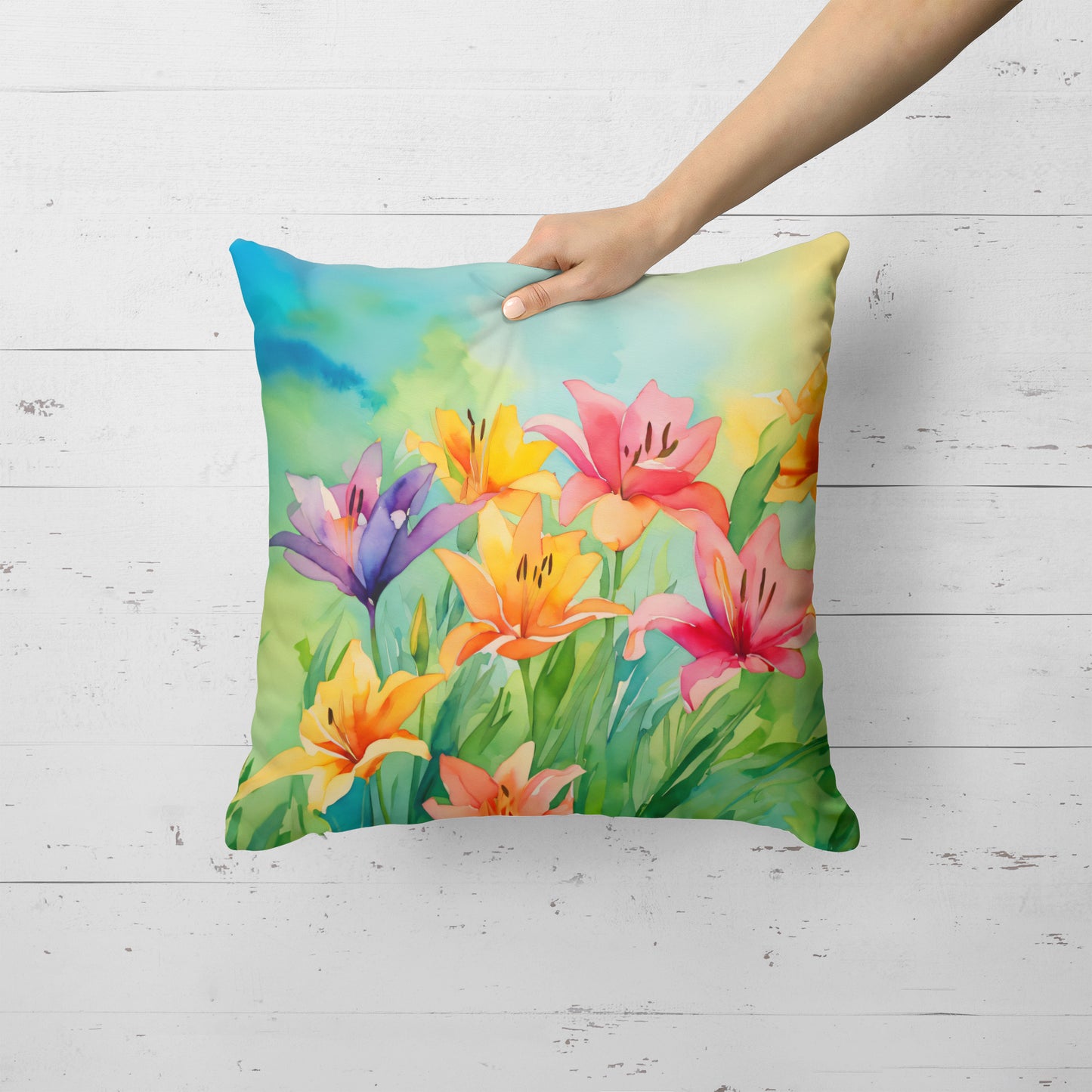 Lilies in Watercolor Throw Pillow