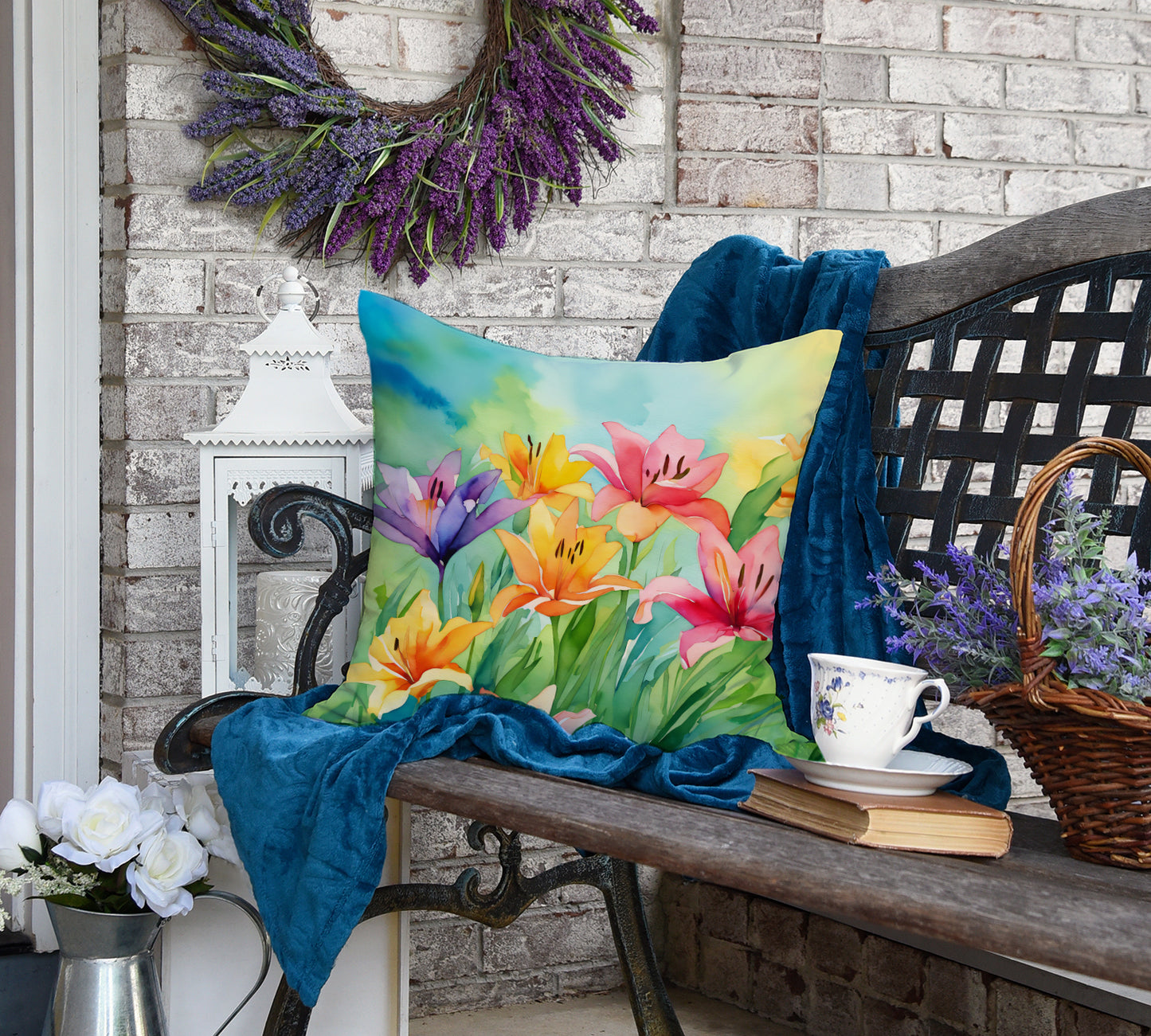 Lilies in Watercolor Throw Pillow