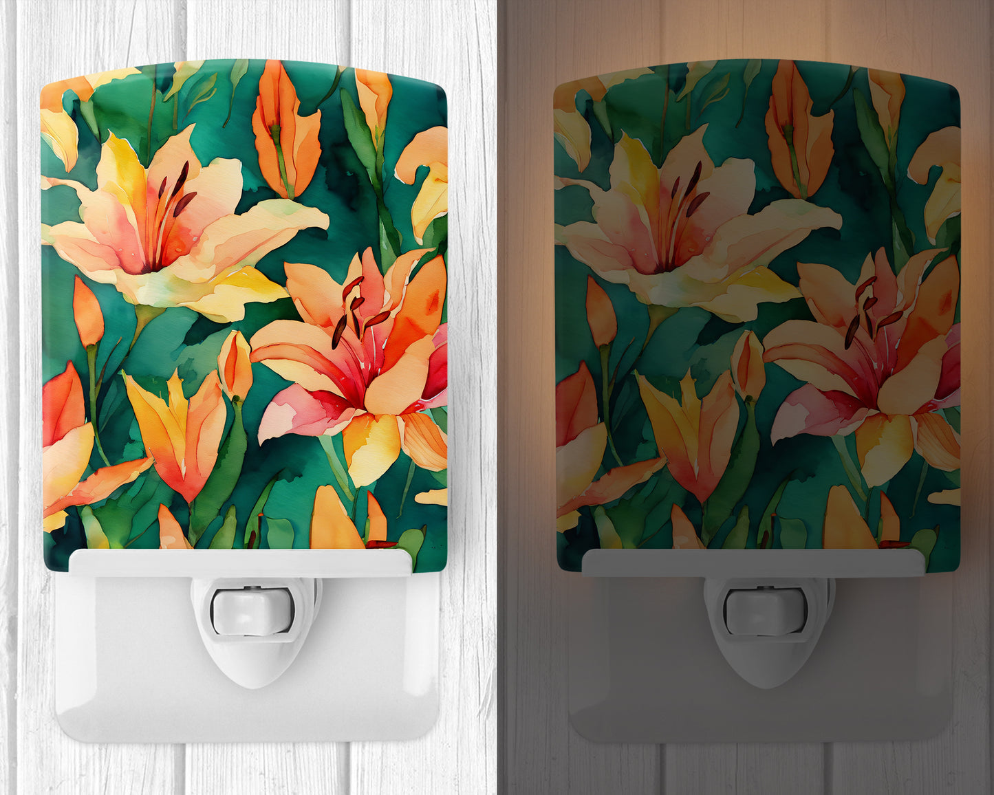 Lilies in Watercolor Ceramic Night Light