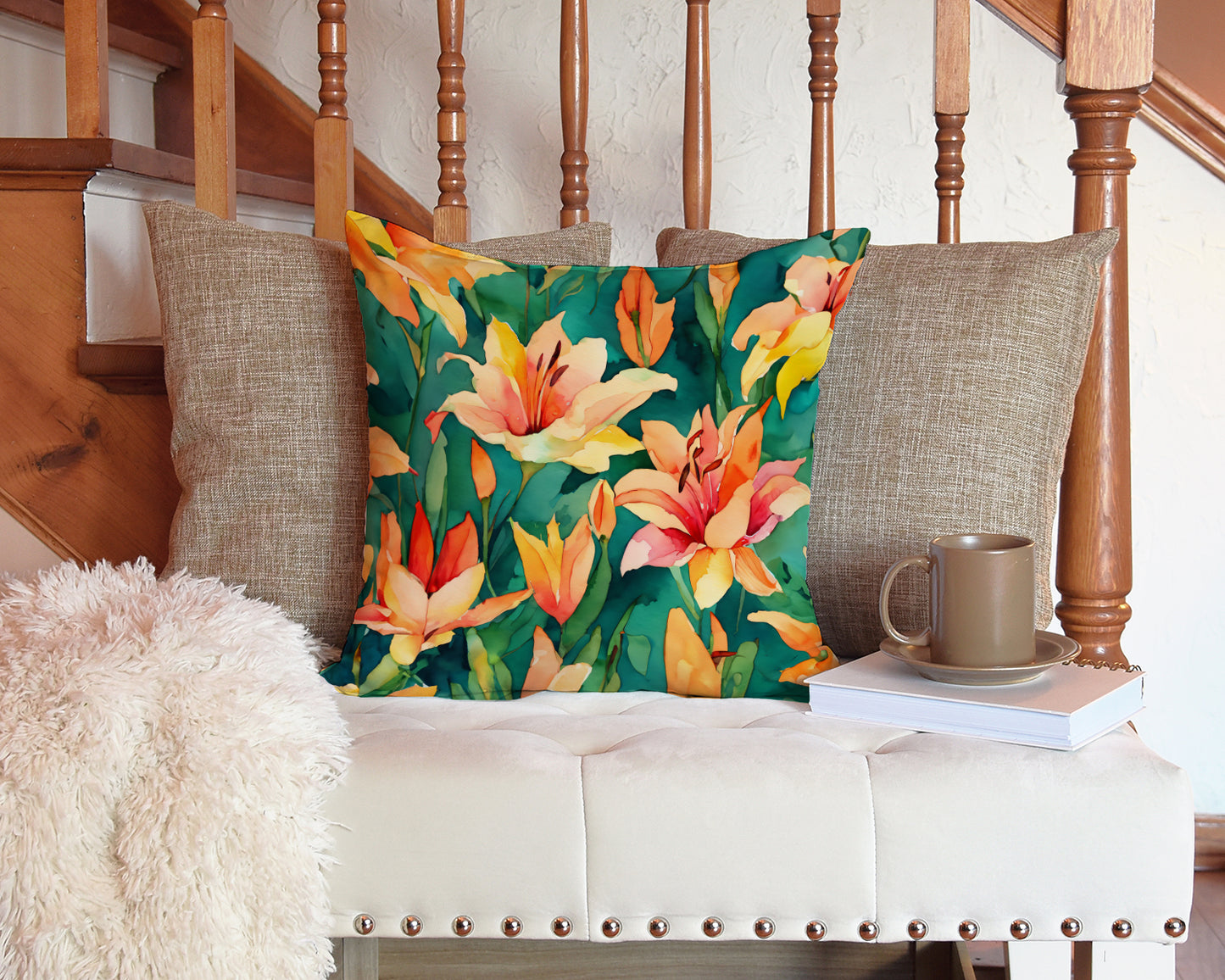 Lilies in Watercolor Throw Pillow